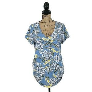 NWT Old Navy Womens Maternity XL T Shirt Blue Floral V Neck Fitted Short Sleeve